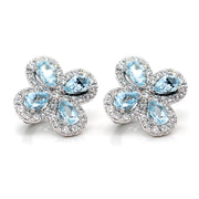 Pear Cut Aquamarine Flower Earrings with Diamonds