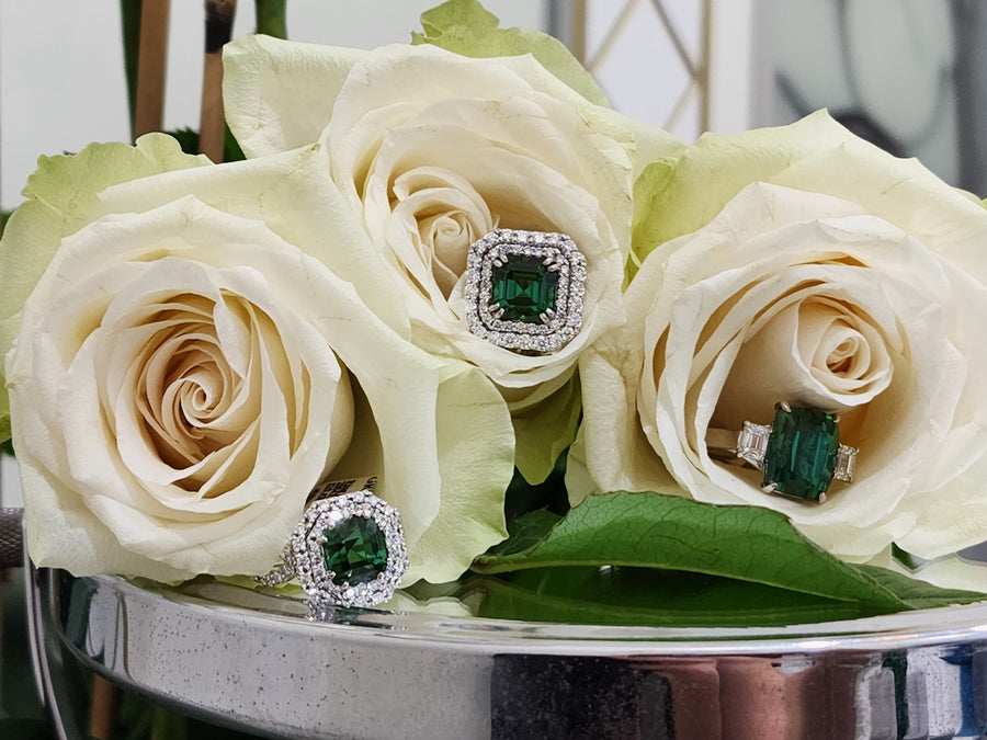 Green Tourmaline and Diamond Halo Ring