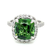 Apple Green Tourmaline and Diamond Halo Ring