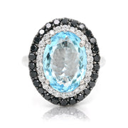 18ct Oval Aquamarine Halo Black & White Diamond Ring - ForeverJewels Design Studio 8