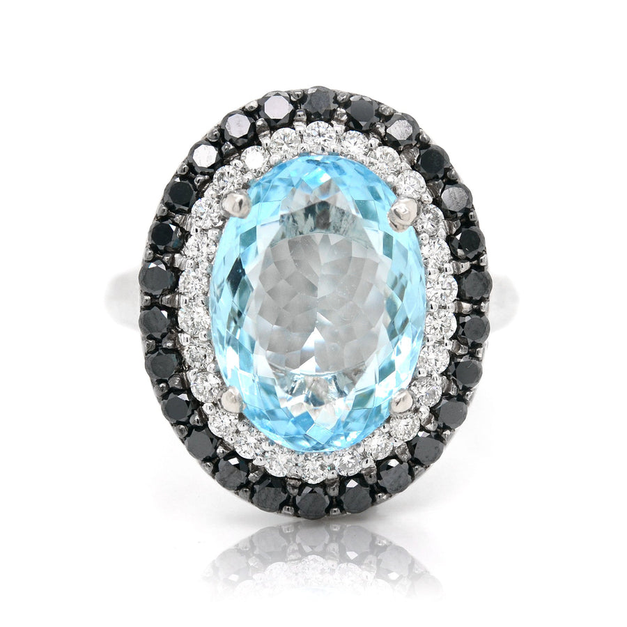 18ct Oval Aquamarine Halo Black & White Diamond Ring - ForeverJewels Design Studio 8