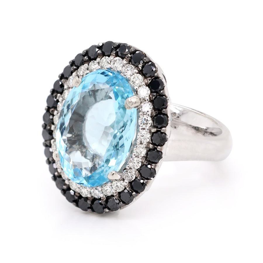 18ct Oval Aquamarine Halo Black & White Diamond Ring - ForeverJewels Design Studio 8