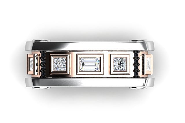 18ct Rose & white gold emerald & princess cut diamond gents ring - ForeverJewels Design Studio 8