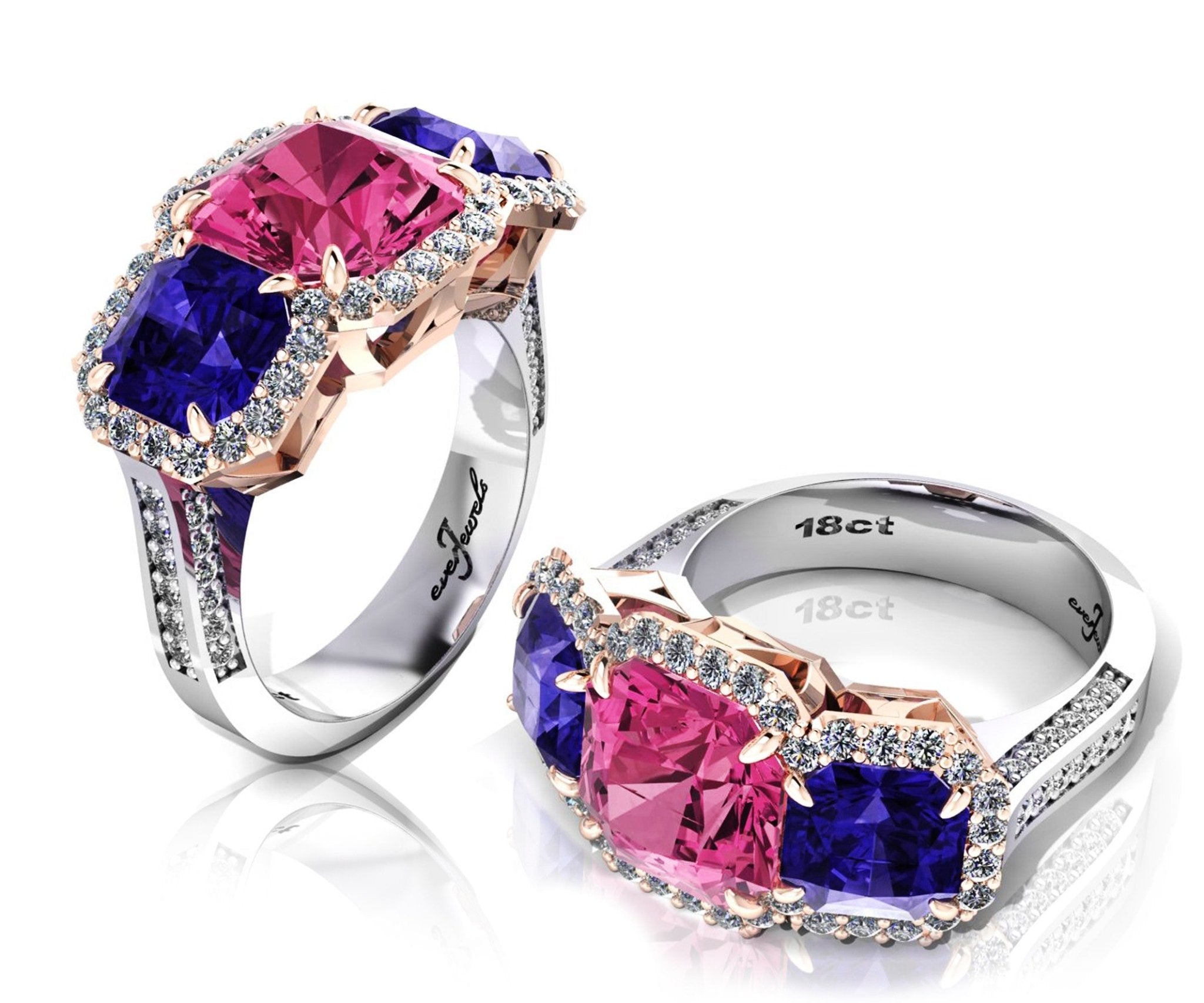 18ct White and rose gold 2.68ct tanzanite and tourmaline dress ring - ForeverJewels Design Studio 8