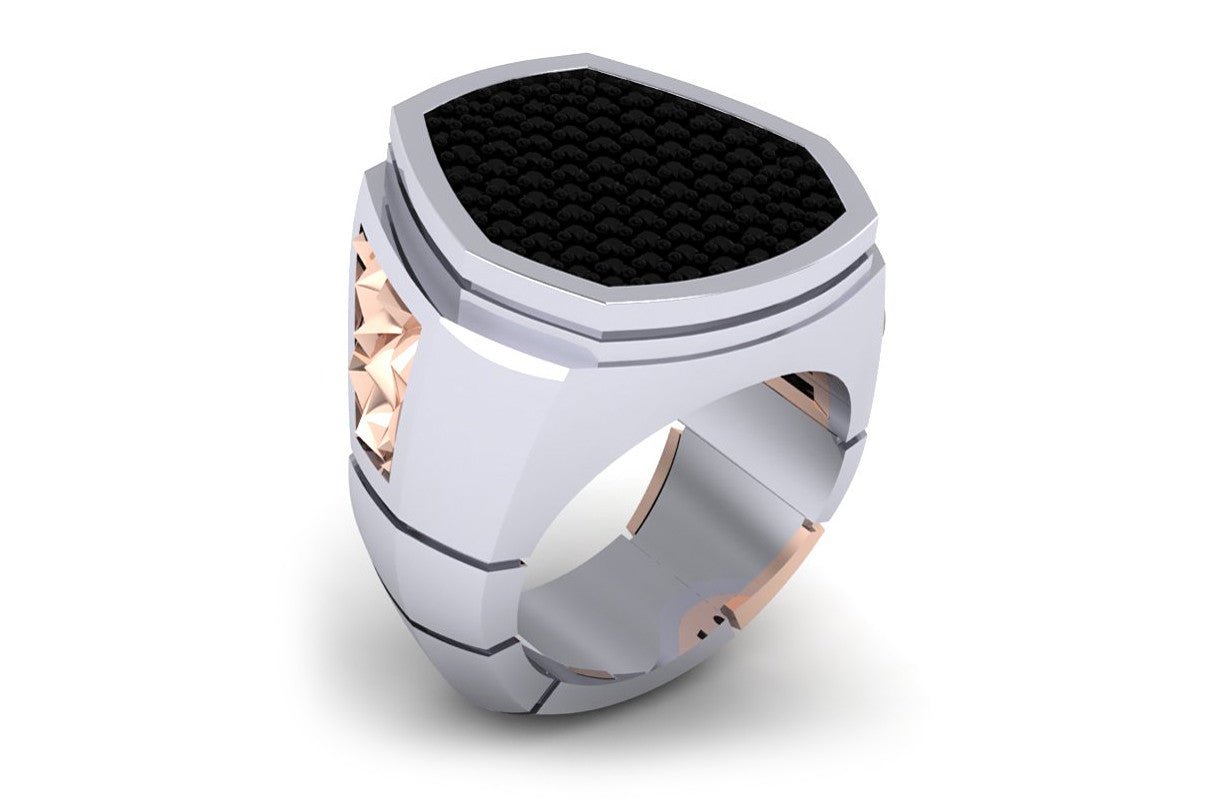 18ct White and rose gold black Agate gents signet ring - ForeverJewels Design Studio 8