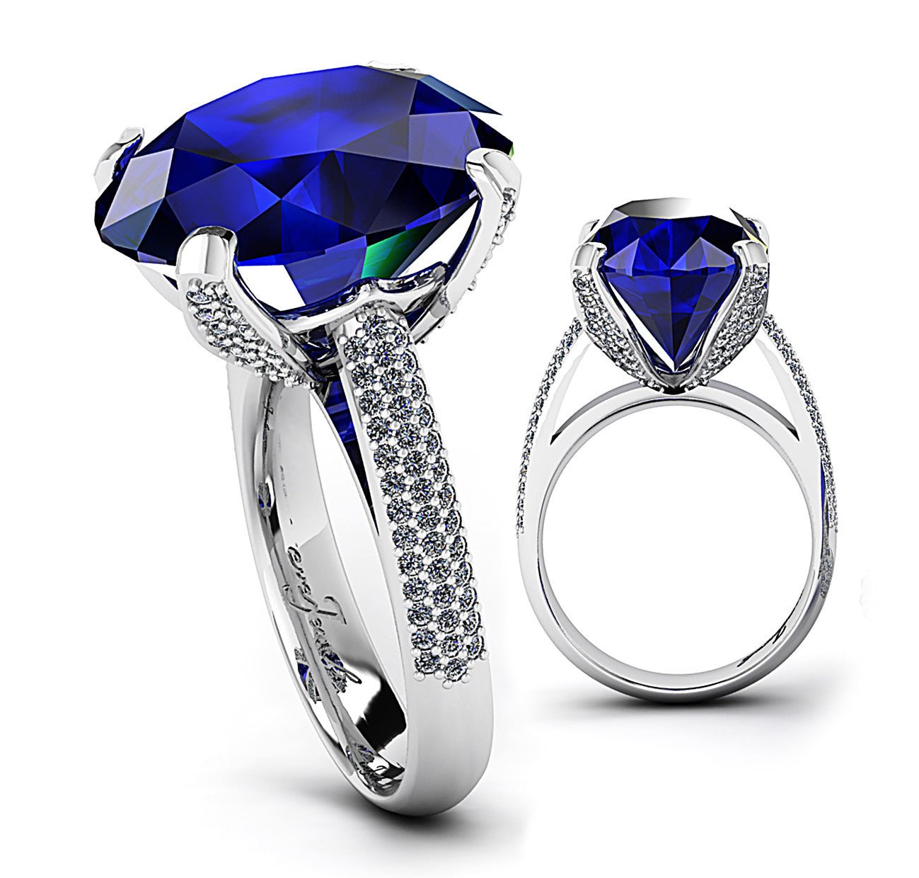 18ct White gold 15ct oval tanzanite dress ring claw set with pave diamonds - ForeverJewels Design Studio 8