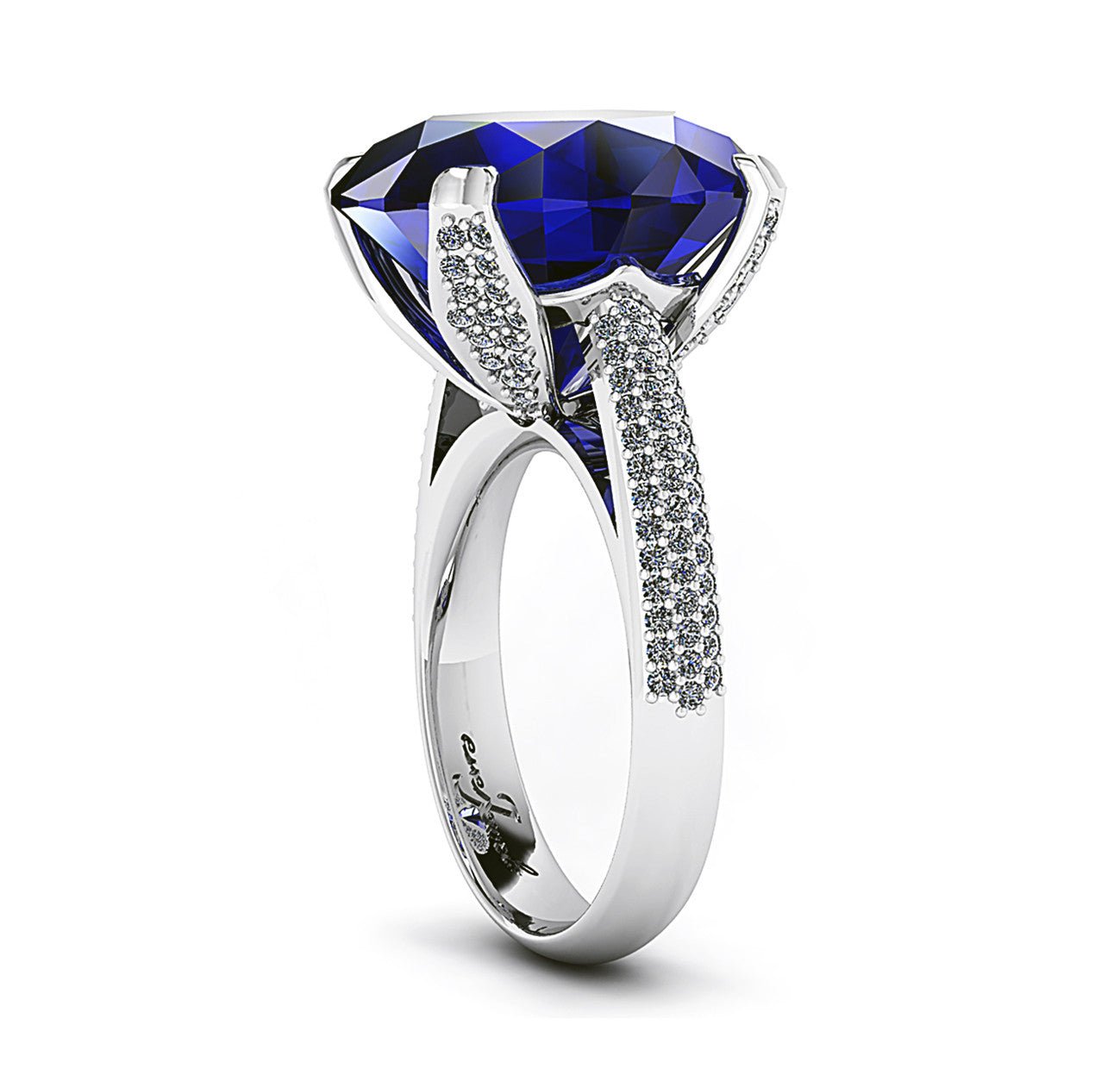 18ct White gold 15ct oval tanzanite dress ring claw set with pave diamonds - ForeverJewels Design Studio 8