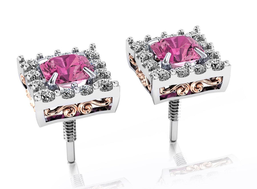 18ct White gold brilliant octagonal master cut pink spinel diamond halo studs - ForeverJewels Design Studio 8
