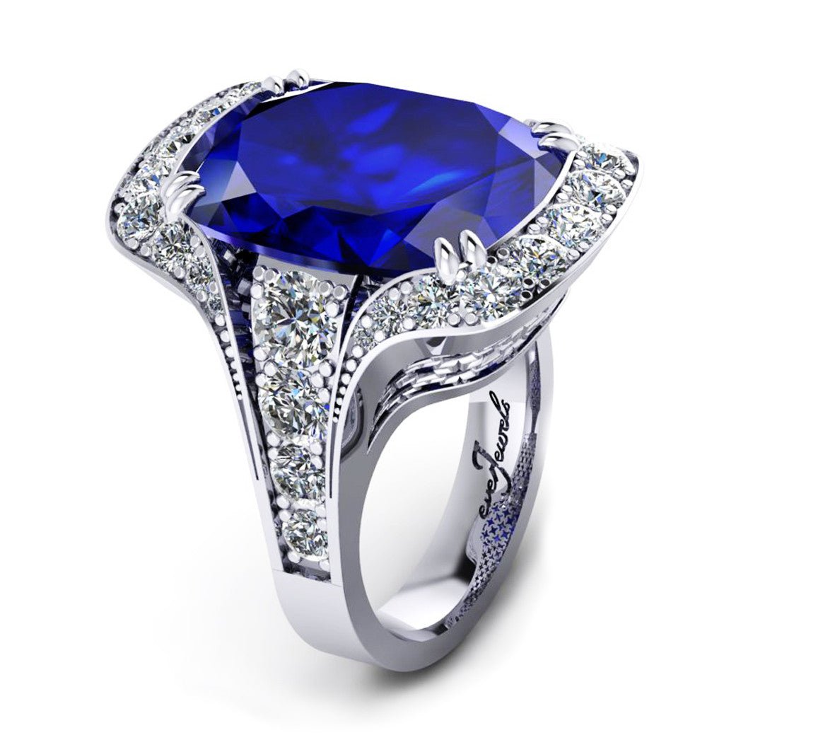 18ct White gold cushion cut 7ct Tanzanite dress ring - ForeverJewels Design Studio 8