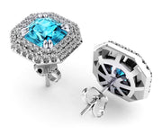 18ct White gold double diamond halo blue zircon stud earrings - ForeverJewels Design Studio 8