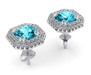 18ct White gold double diamond halo blue zircon stud earrings - ForeverJewels Design Studio 8