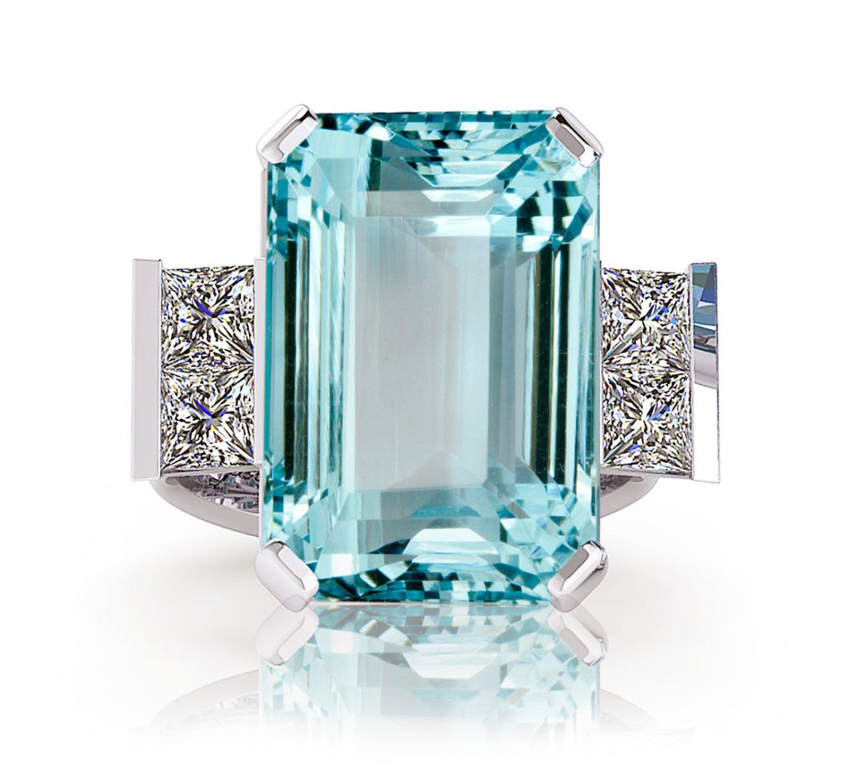 18ct White gold emerald cut aquamarine dress ring with princess diamonds - ForeverJewels Design Studio 8