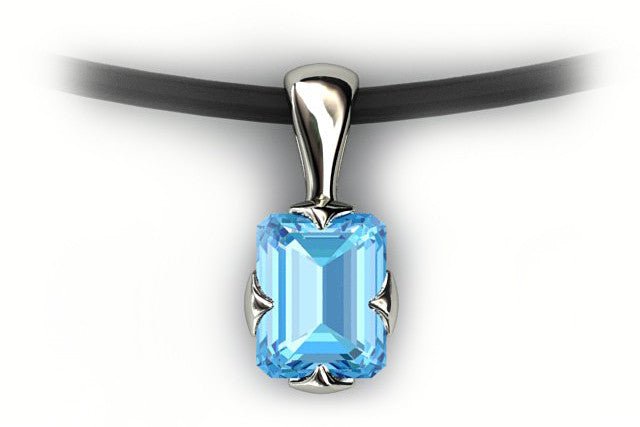 18ct White Gold Emerald cut Aquamarine Pendant - ForeverJewels Design Studio 8