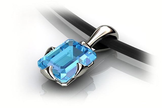 18ct White Gold Emerald cut Aquamarine Pendant - ForeverJewels Design Studio 8