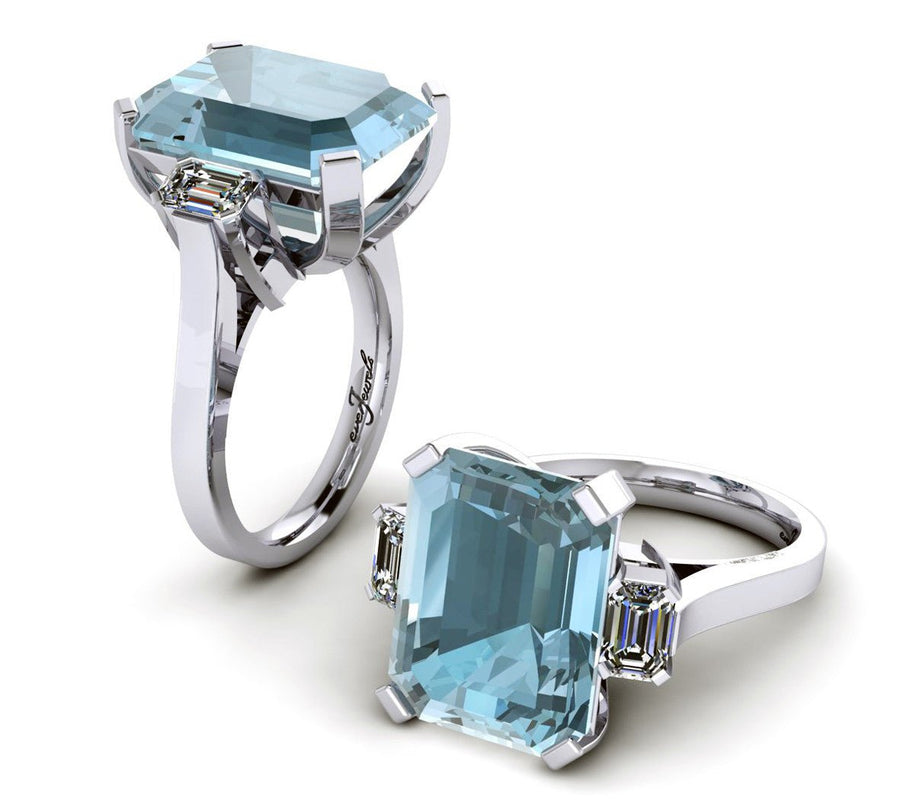 18ct White gold emerald cut aquamarine ring - ForeverJewels Design Studio 8