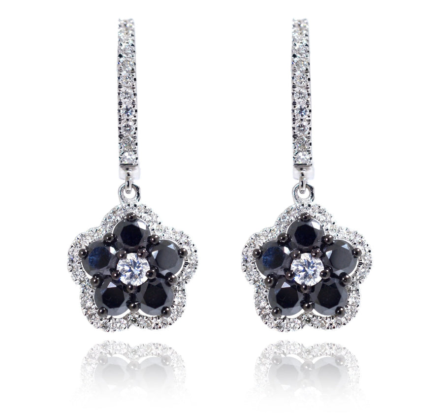 18ct White Gold Floral blk & wht Diamond Earrings - ForeverJewels Design Studio 8