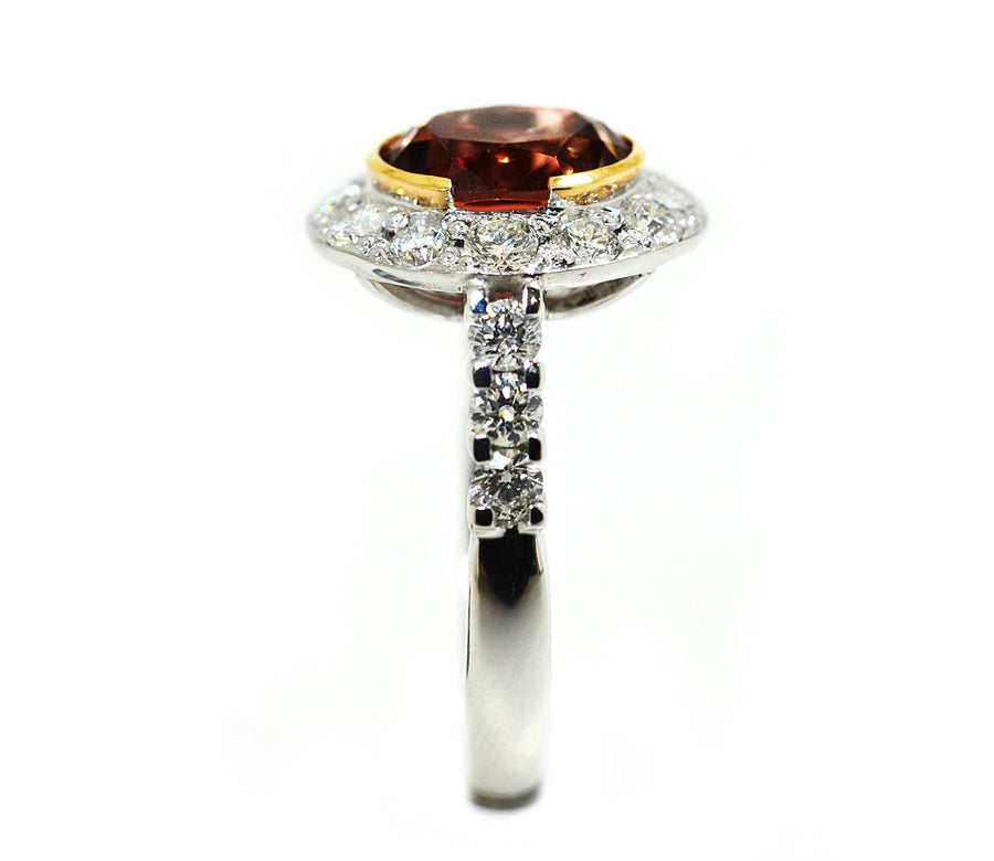 18ct White gold Orange Tourmaline ring with a halo of diamonds - ForeverJewels Design Studio 8