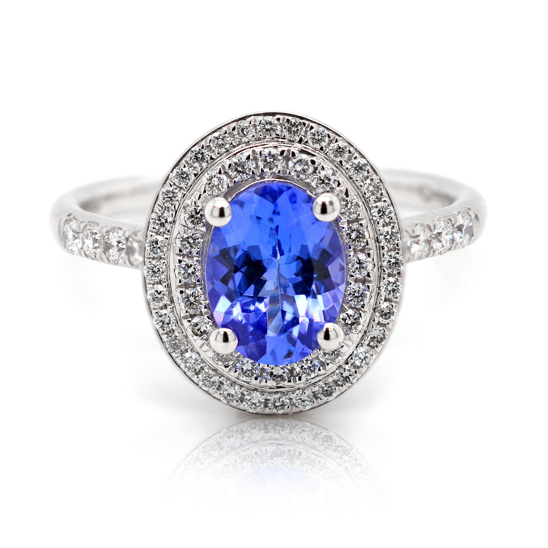 18ct White gold oval halo tanzanite dress ring - ForeverJewels Design Studio 8