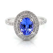 18ct White gold oval halo tanzanite dress ring - ForeverJewels Design Studio 8