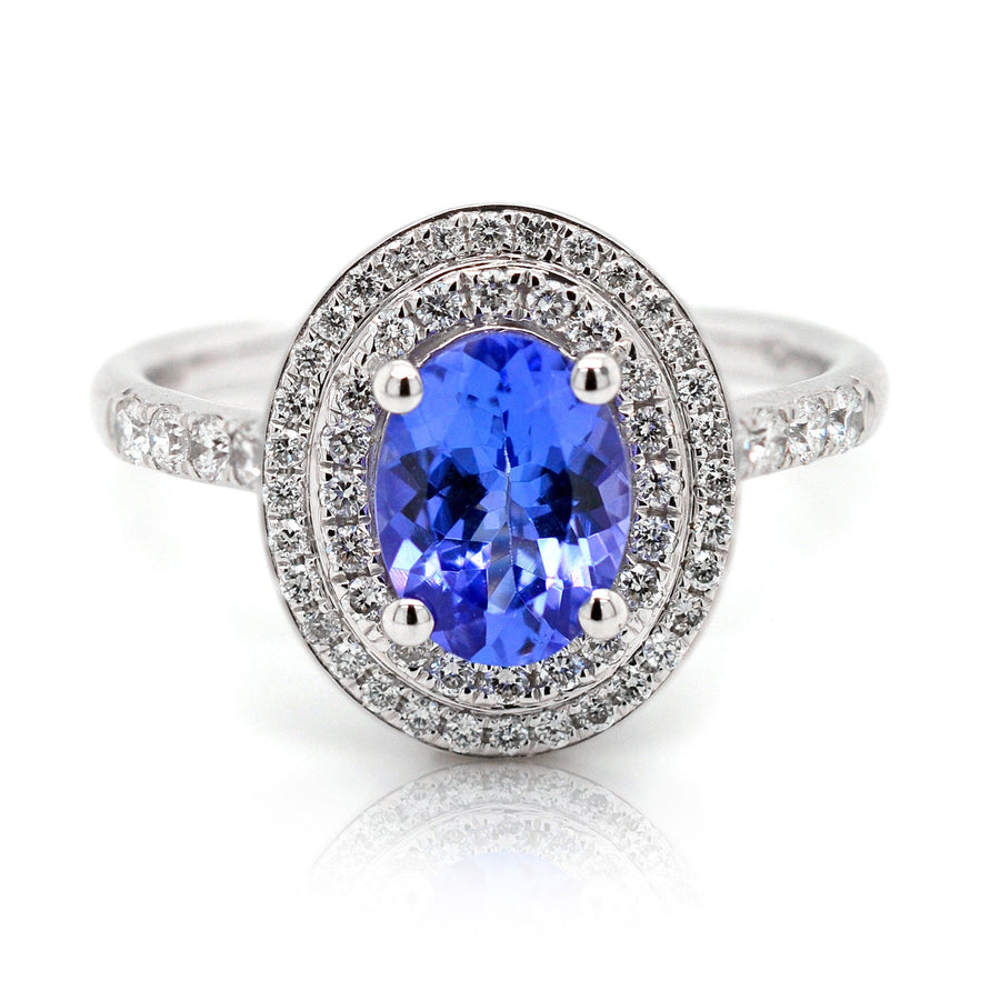 18ct White gold oval halo tanzanite dress ring - ForeverJewels Design Studio 8