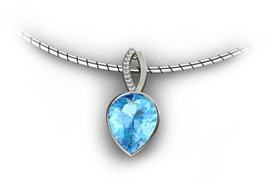 18ct White Gold Pear Cut Aquamarine and Diamond Pendant - ForeverJewels Design Studio 8