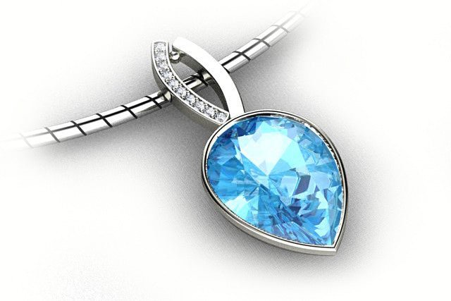 18ct White Gold Pear Cut Aquamarine and Diamond Pendant - ForeverJewels Design Studio 8