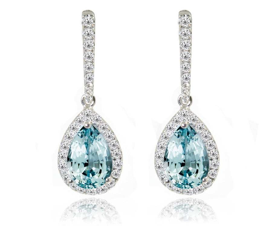 18ct White gold pear cut aquamarine diamond halo earrings - ForeverJewels Design Studio 8
