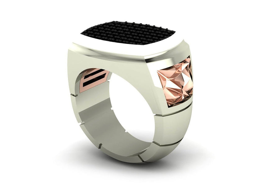 18ct White & rose gold black diamons pave gents signet ring - ForeverJewels Design Studio 8