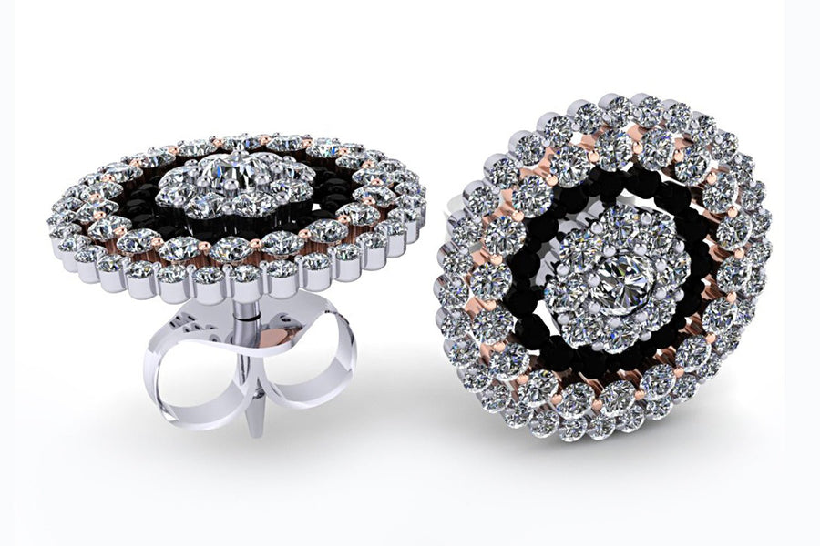 18ct White & Rose Gold Round Brilliant Black and White Diamond Studs - ForeverJewels Design Studio 8