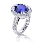 18k White gold oval tanzanite millgrain ring and pave diamonds - ForeverJewels Design Studio 8