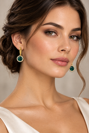 18k yellow gold Green Tourmaline and Diamond halo earrings
