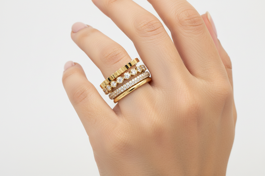 Multi Band Diamond Ring in 18K Yellow Gold