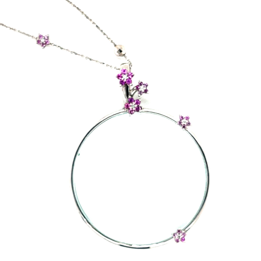 Pink Sapphire and Diamond set Magnifying Glass Necklace