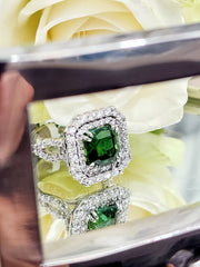 Green Tourmaline and Diamond Halo Ring