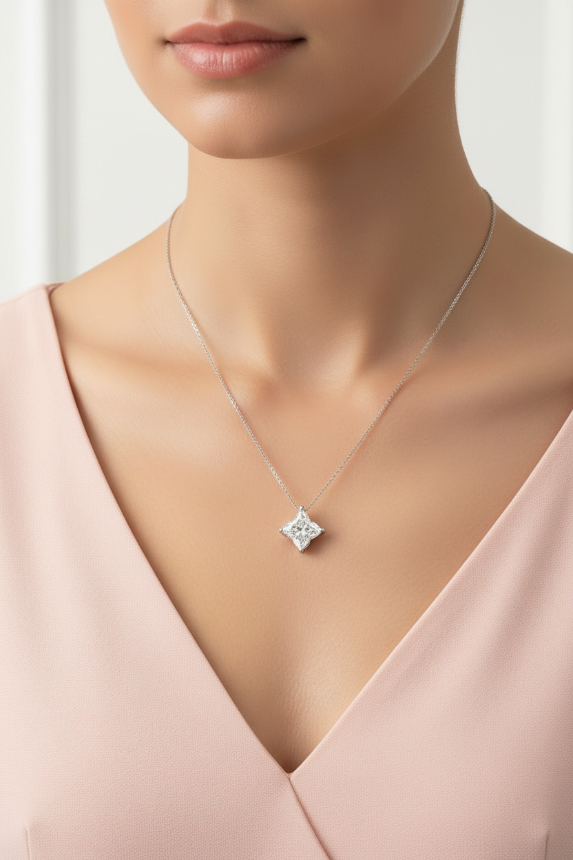 Lab-Grown Star Diamond Pendant in 18K White Gold