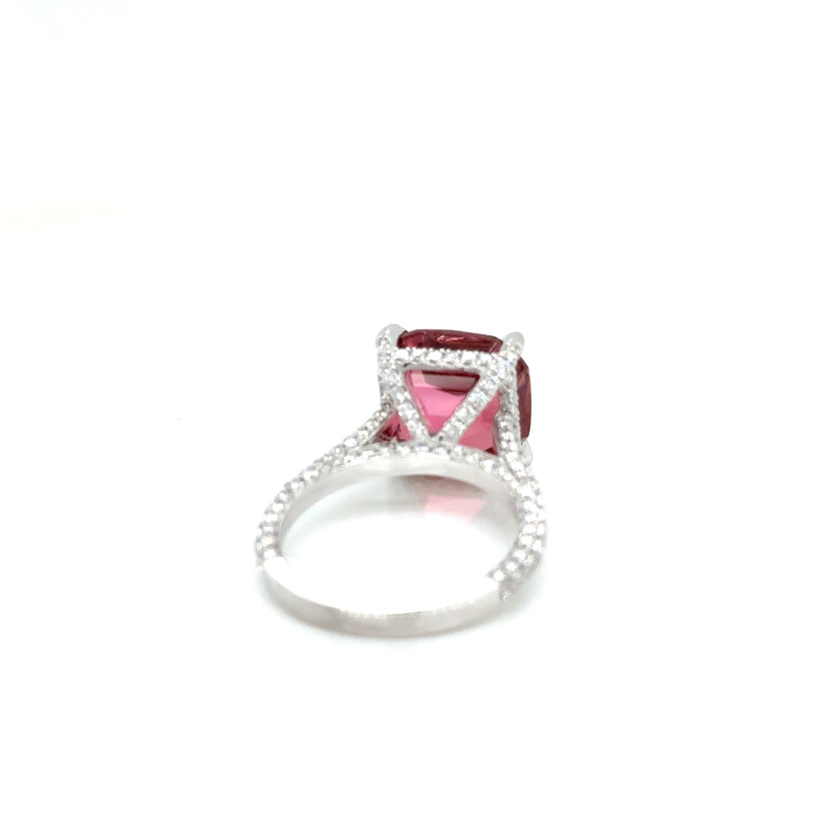 Cushion Pink Tourmaline and Diamond Set white gold Ring