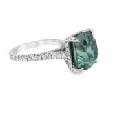 Cushion Green Tourmaline and Diamond Pave Ring