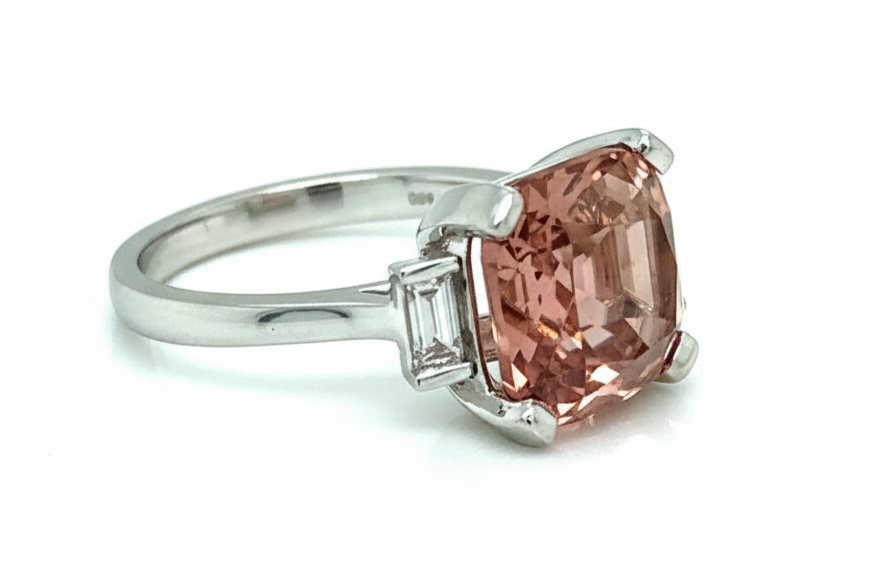 Pink Tourmaline &Diamond Trilogy Ring