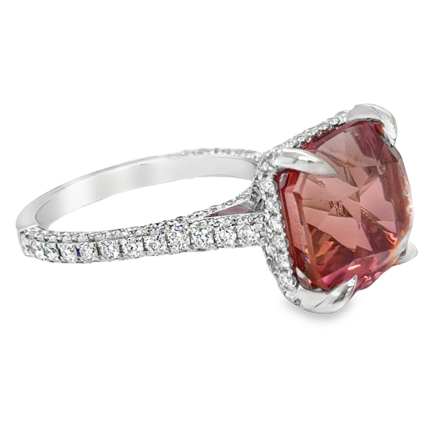 Cushion Pink Tourmaline and Diamond Set white gold Ring