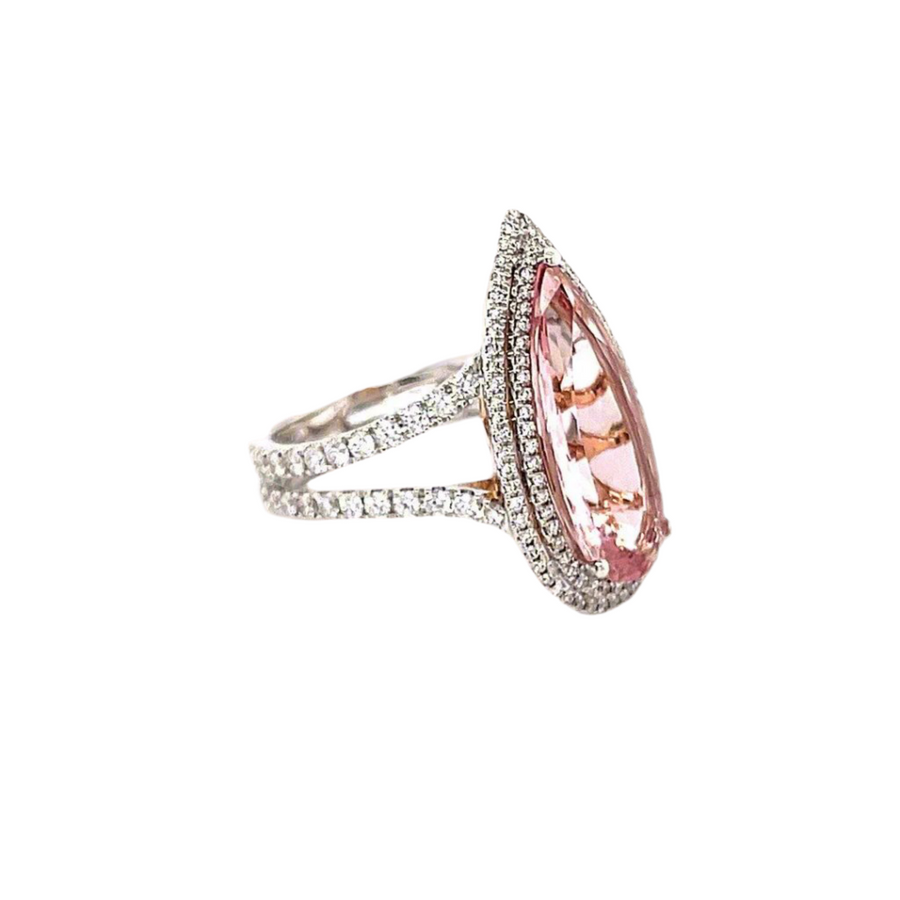 Double Diamond Halo Morganite Ring