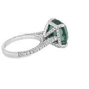 Cushion Green Tourmaline and Diamond Pave Ring