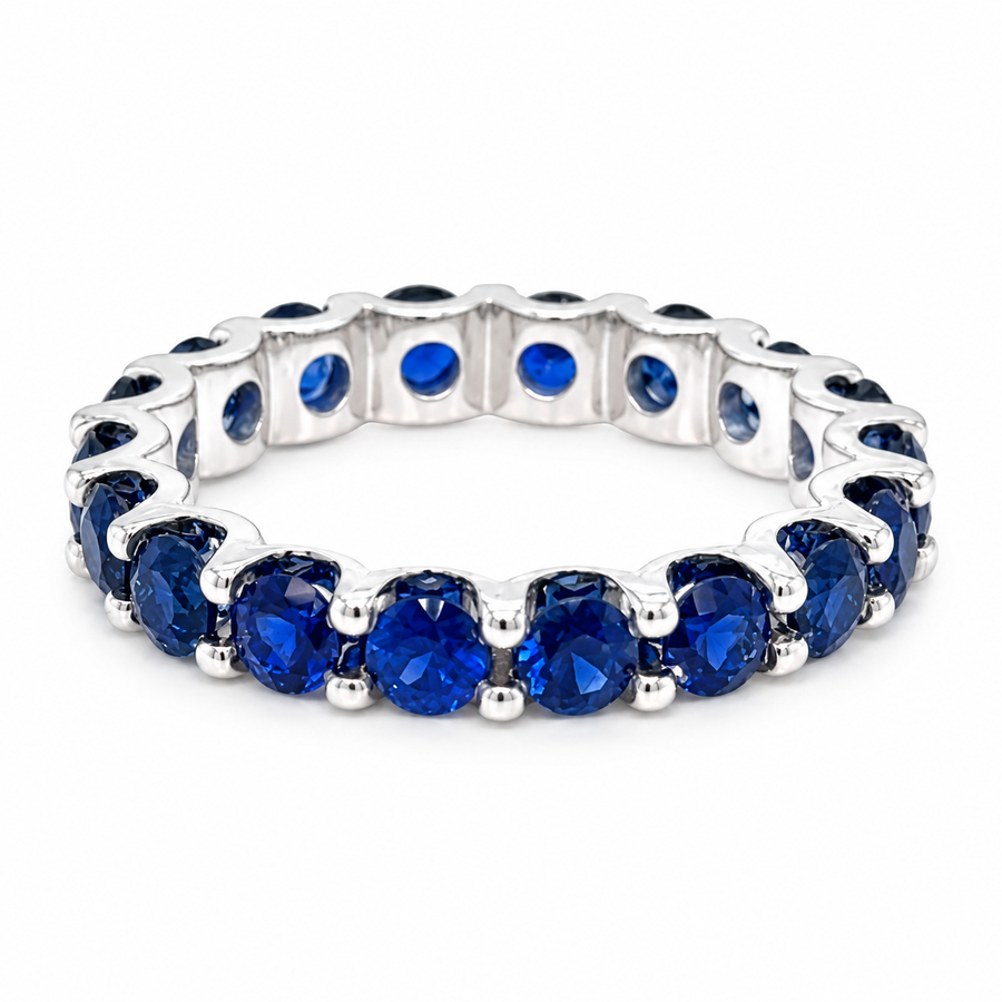 3carat Blue  Sapphire Eternity Ring in 18k white gold