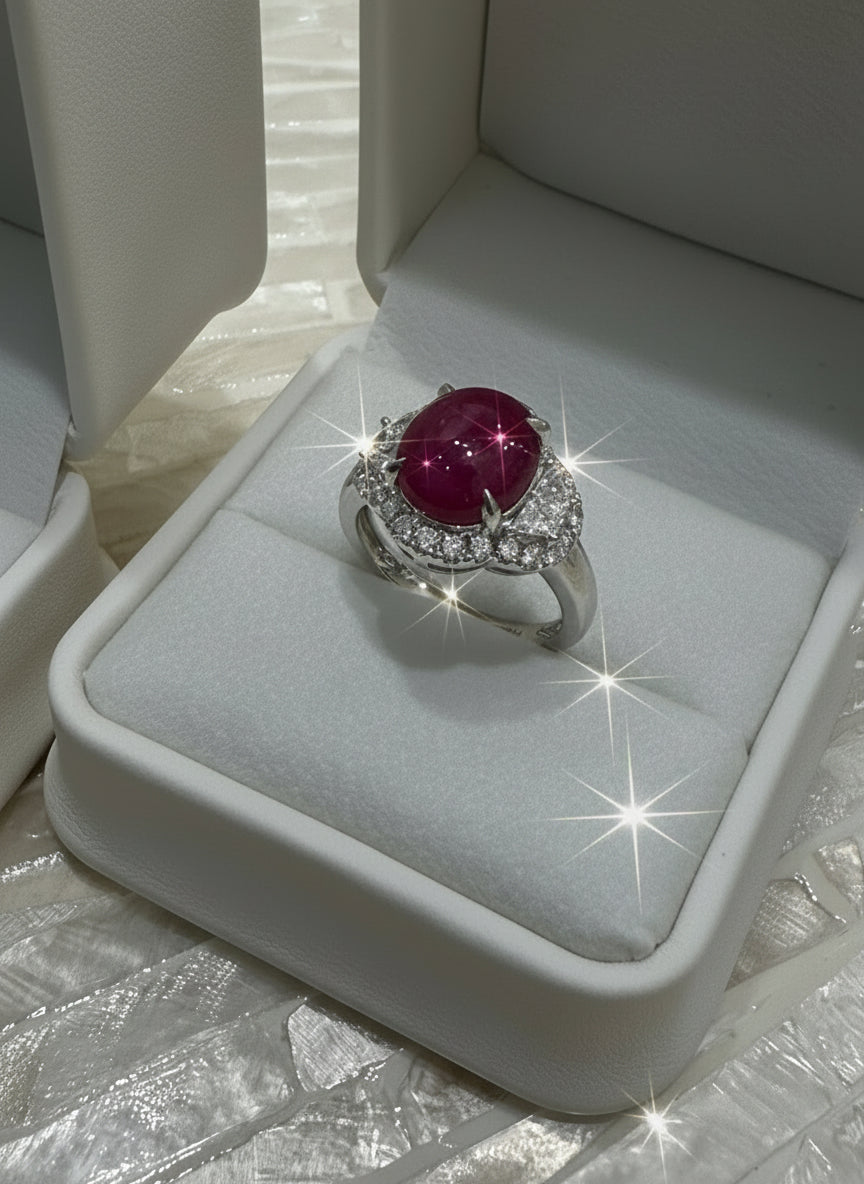 Cabochon Ruby & Diamond Ring