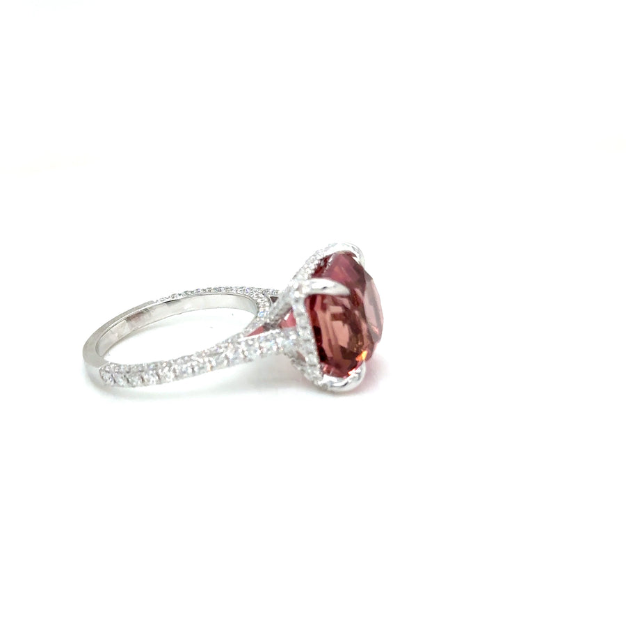Cushion Pink Tourmaline and Diamond Set white gold Ring