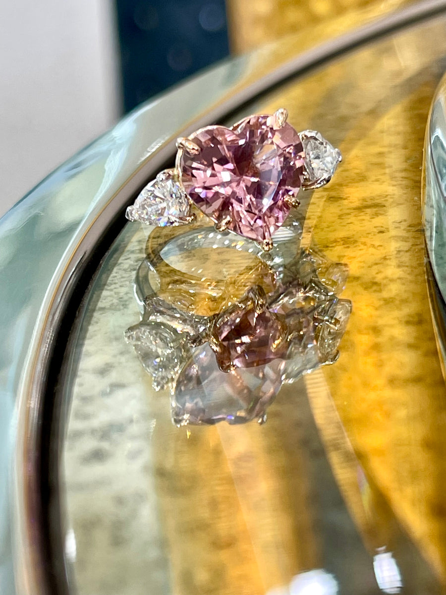 Trilogy Heart Pink Tourmaline and Diamond Ring