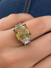 5.01ct Fancy Yellow Asscher Cut Trilogy Ring