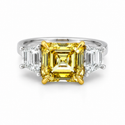 5.01ct Fancy Yellow Asscher Cut Trilogy Ring