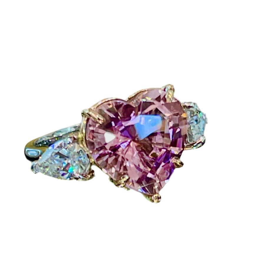 Trilogy Heart Pink Tourmaline and Diamond Ring