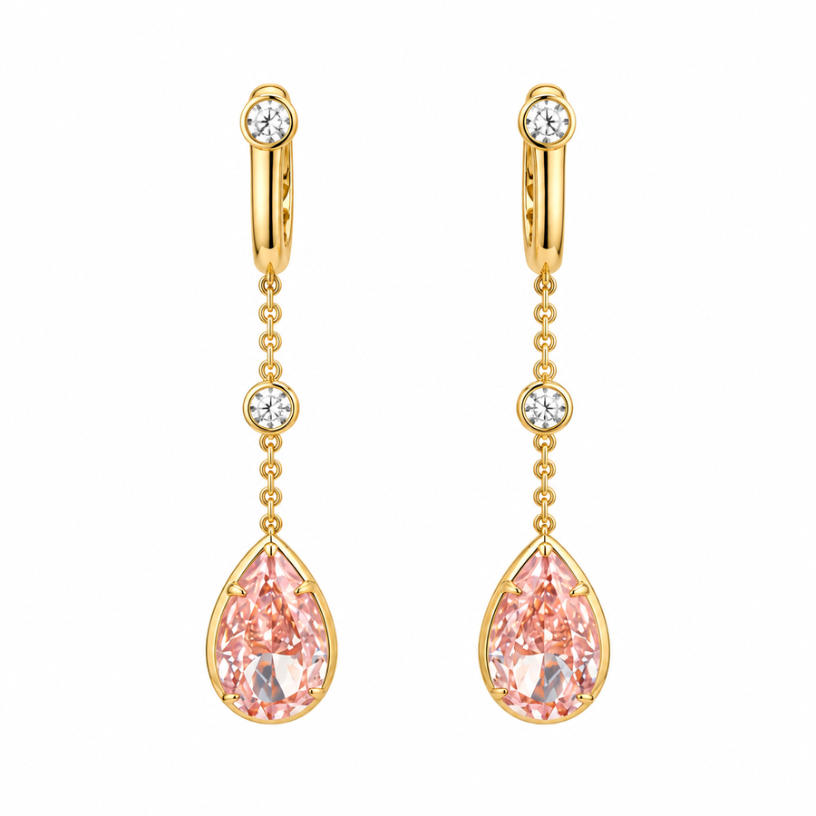 18k yellow gold Pear shaped Pink Diamond Earrings