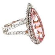 Double Diamond Halo Morganite Ring